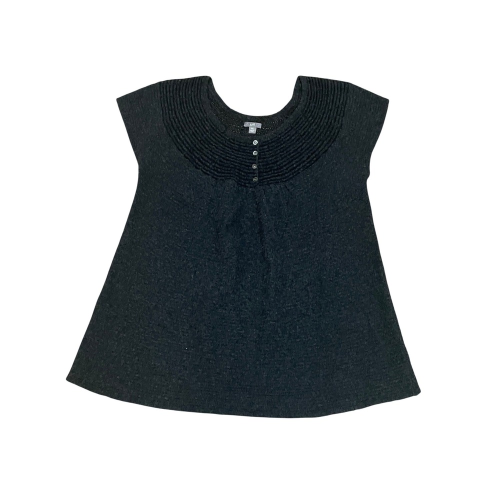 J. Jill LP Y2K Charcoal Gray Wool Blend Pleated Babydoll Scoop Neck Sweater Top